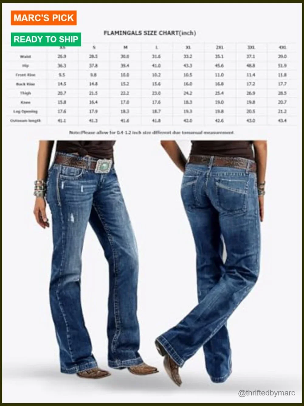 Mid Rise Bootcut Flare Jeans Distressed Stitch Stretch Denim Pants - Picture 4 of 7